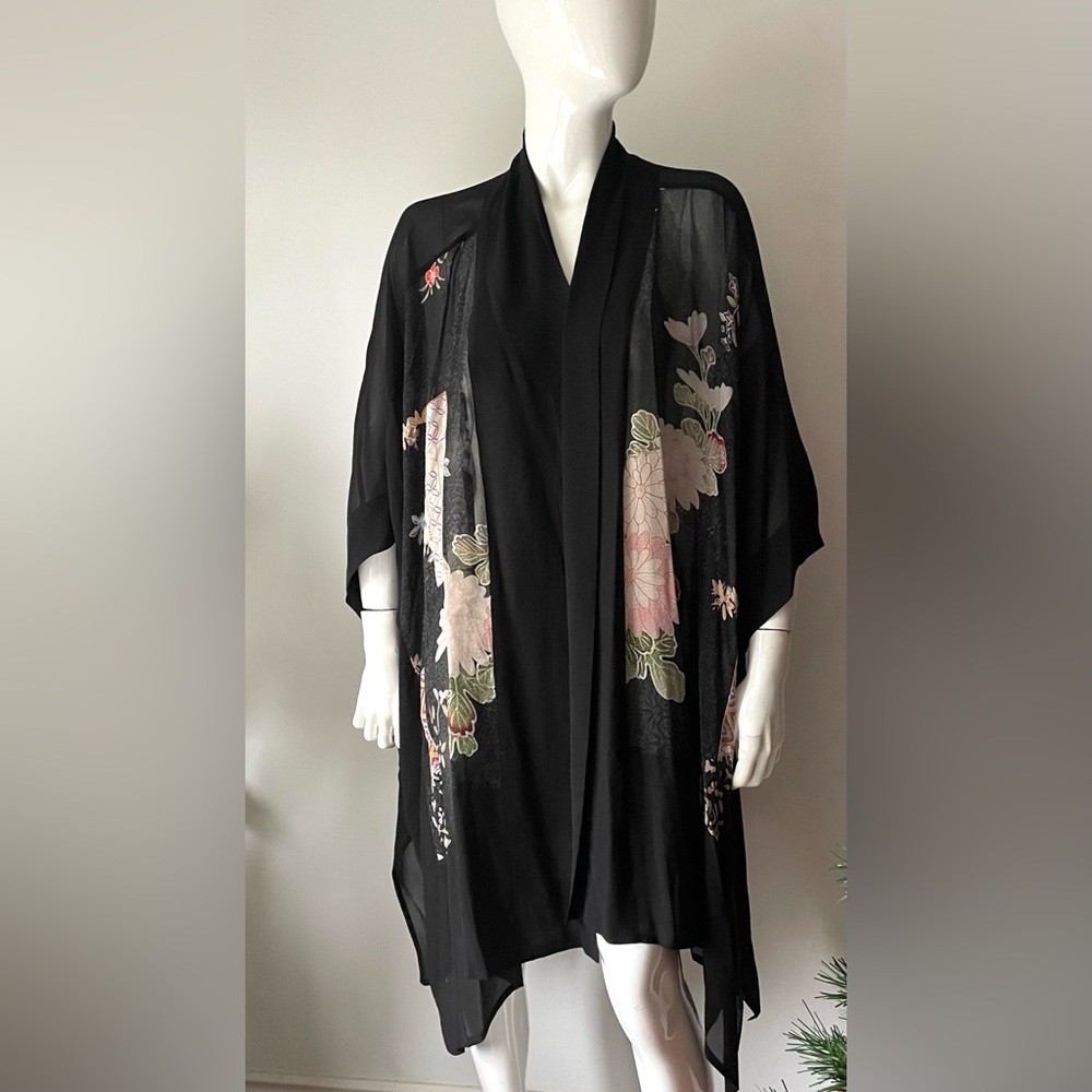 silk Floral Black Kimono Cardigan - Picture 5 of 7